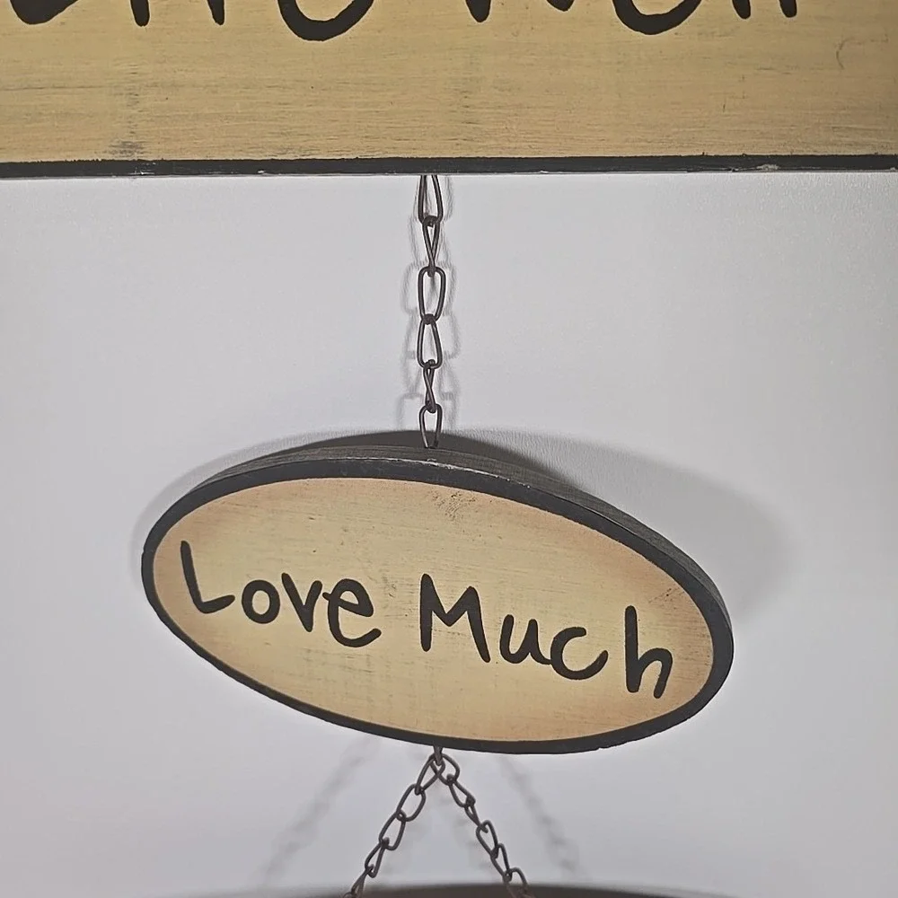 Decorative Wooden Wall Hanging Live Well Love Much Laugh OFTEN w/Chain Connect
